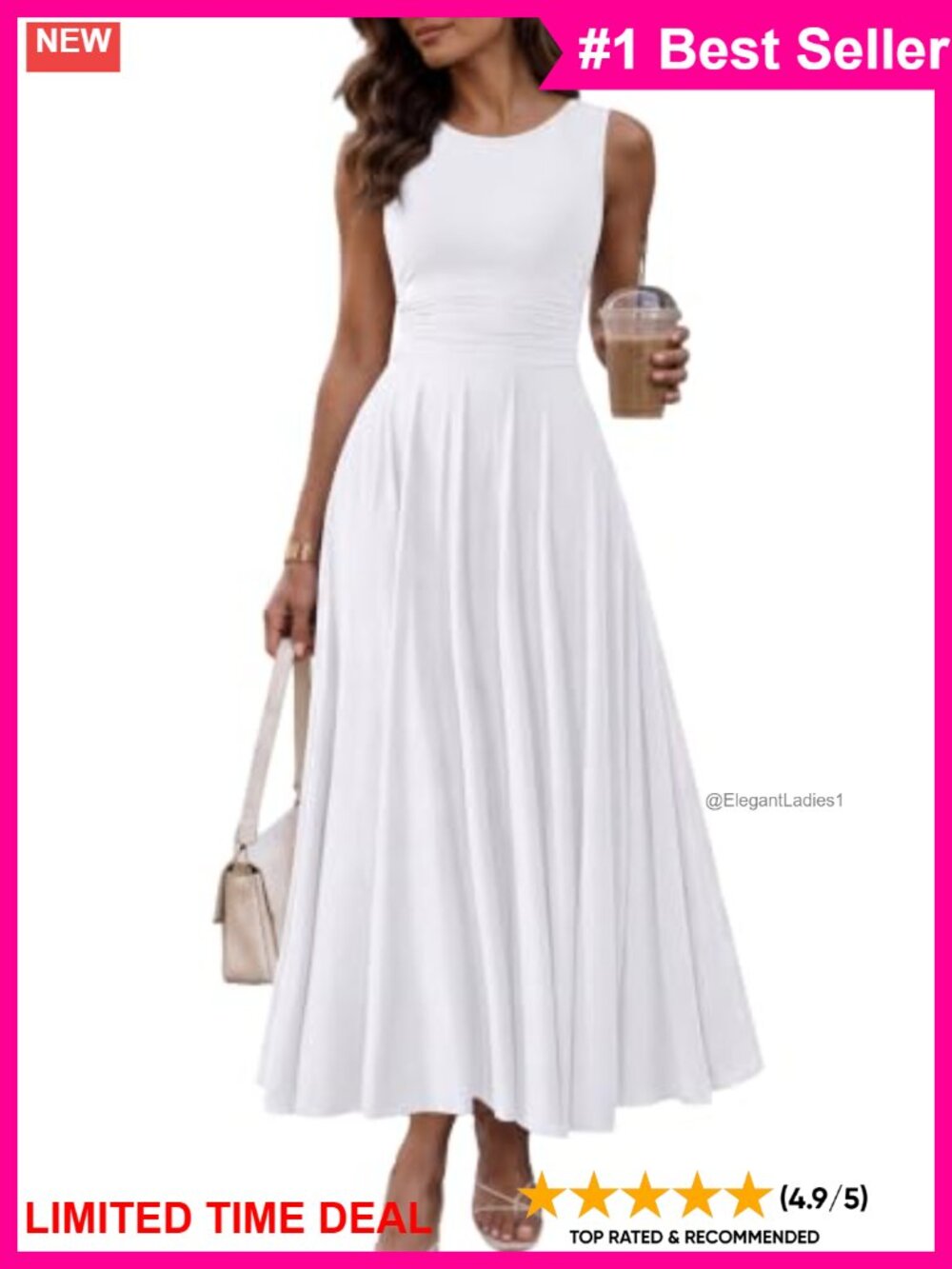 Sleeveless Crew Neck A-Line Flowy Maxi Dress with Pockets